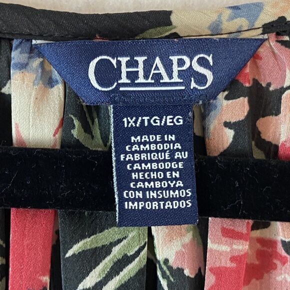 Chaps Top Womens 1X Floral Tiered Bell Sleeves Dark Cottagecore Peasant Country - Picture 5 of 7